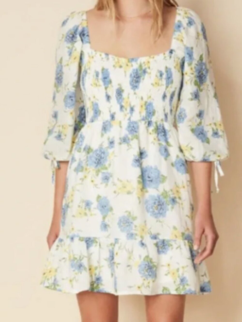 Faithfull The Brand Romina Mini Dress Floral Cotton Blue Size 4
